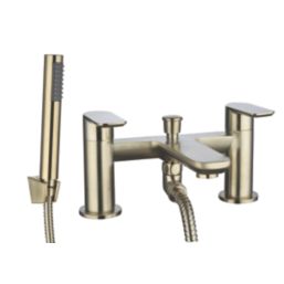 Highlife Bathrooms Rona Brushed Brass 118.9mm Deck Mounted Dual Control Manual Shower Mixer Tap