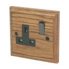 Varilight  13AX 1-Gang DP Switched Plug Socket Medium Oak  with Black Inserts