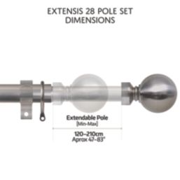 Renaissance Brushed Nickel Curtain Pole 28/25mm x 120-210cm
