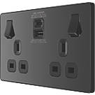 British General Evolve 13A 2-Gang SP Switched Socket + 3A 30W 2-Outlet Type A & C USB Charger Black with Black Inserts