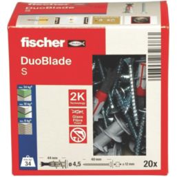 Fischer DuoBlade Self-Drilling Plasterboard Plugs 8mm x 44mm 20 Pack