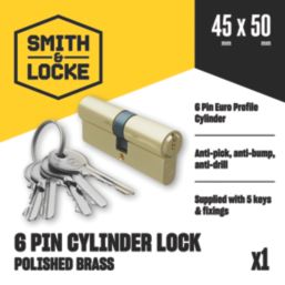 Smith & Locke  6-Pin Cylinder Lock 40-50 (90mm) Brass