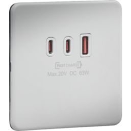 Knightsbridge  5A 63W 3-Outlet Type A & C USB Socket Matt White with White Inserts