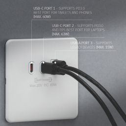Knightsbridge  5A 63W 3-Outlet Type A & C USB Socket Matt White with White Inserts