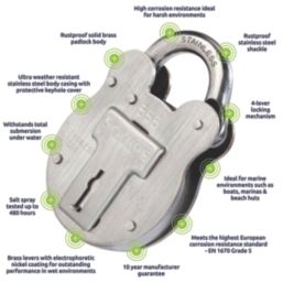 Squire 555 Stainless Steel  Weatherproof   Padlock 51mm 1 Pack