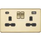 Knightsbridge  13A 2-Gang SP Switched Socket + 4.0A 20W 2-Outlet Type A & C USB Charger Polished Brass with Black Inserts