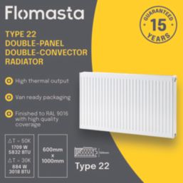 Flomasta 600mm x 1000mm 5832BTU White Type 22 Convector Radiator