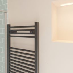 Flomasta 800mm x 500mm 1239BTU Black Flat  Towel Radiator