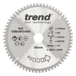 Trend CSB/AP21664 Aluminium/Plastic Circular Saw Blade 216mm x 30mm 64T