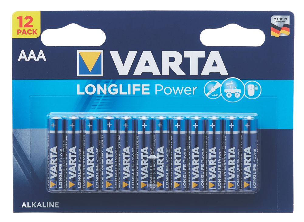 Varta Longlife Power AAA Batteries 12 Pack - Screwfix