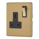 Contactum Lyric 13A 1-Gang DP Switched Socket Outlet Brushed Brass  with Black Inserts