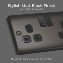 British General Nexus Metal 13A 2-Gang DP Switched Plug Sockets Matt Black  with Black Inserts 5 Pack