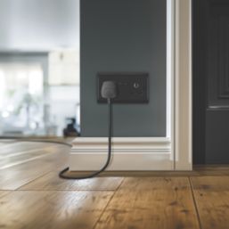 British General Nexus Metal 13A 2-Gang DP Switched Plug Sockets Matt Black  with Black Inserts 5 Pack