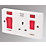 Crabtree Capital 45 A & 13A 2-Gang DP Cooker Switch & 13A DP Switched Socket White with Neon