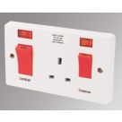 Crabtree Capital 45A 2-Gang DP Cooker Switch & 13A DP Switched Socket White with Neon