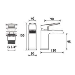 Bristan Elegance Waterfall Chrome 155mm Standard Lever Mono Basin Mixer Tap  With Clicker Waste