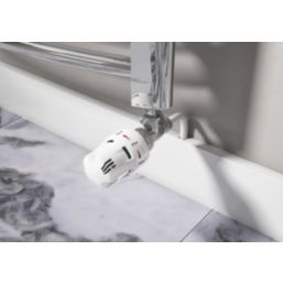 ETAL Push-fit 10mm x 1/2" White Angled Modern Thermostatic Radiator Valve & Lockshield