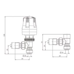 ETAL Push-fit 10mm x 1/2" White Angled Modern Thermostatic Radiator Valve & Lockshield