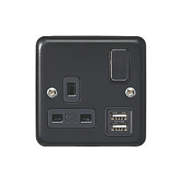 MK Contoura 13A 1-Gang DP Switched Socket + 2A 10.5W 2-Outlet Type A USB Charger Black with Colour-Matched Inserts