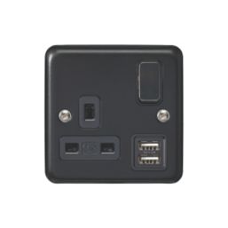 MK Contoura 13A 1-Gang DP Switched Socket + 2A 10.5W 2-Outlet Type A USB Charger Black with Colour-Matched Inserts