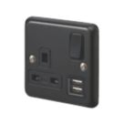 MK Contoura 13A 1-Gang DP Switched Socket + 2A 10.5W 2-Outlet Type A USB Charger Black with Colour-Matched Inserts