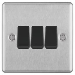 LAP  10AX 3-Gang 2-Way Light Switch  Brushed Stainless Steel with Black Inserts