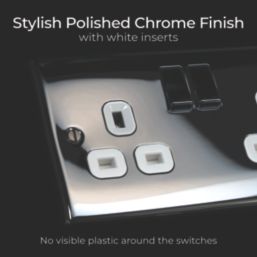 British General Nexus Metal 13A 2-Gang DP Switched Plug Sockets Polished Chrome  with White Inserts 5 Pack
