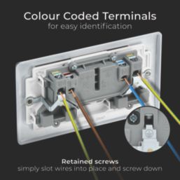 British General Nexus Metal 13A 2-Gang DP Switched Plug Sockets Polished Chrome  with White Inserts 5 Pack