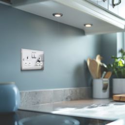 British General Nexus Metal 13A 2-Gang DP Switched Plug Sockets Polished Chrome  with White Inserts 5 Pack