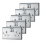 British General Nexus Metal 13A 2-Gang DP Switched Plug Sockets Polished Chrome  with White Inserts 5 Pack