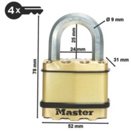 Master Lock Excell  Weatherproof   Padlock Brass 52mm