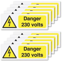 Essentials  'Danger 230V' Electrical Warning Labels 75mm x 25mm 25 Pack