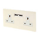 Varilight  13AX 2-Gang Unswitched Socket + 2.1A 10.5W 2-Outlet Type A USB Charger White Chocolate with White Inserts