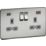 Knightsbridge  13A 2-Gang DP Switched Socket + 2.25A 45W 2-Outlet Type A & C USB Charger Brushed Chrome with Grey Inserts