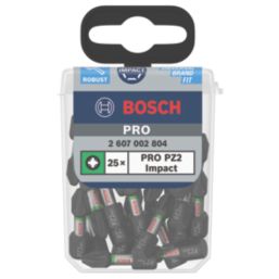 Bosch Pro 1/4" 25mm Hex Shank PZ2 Impact Screwdriver Bit Set 25 Pieces