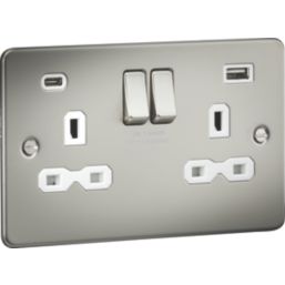 Knightsbridge  13A 2-Gang SP Switched Socket + 4.0A 20W 2-Outlet Type A & C USB Charger Pearl with White Inserts