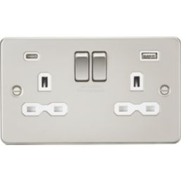 Knightsbridge  13A 2-Gang SP Switched Socket + 4.0A 20W 2-Outlet Type A & C USB Charger Pearl with White Inserts