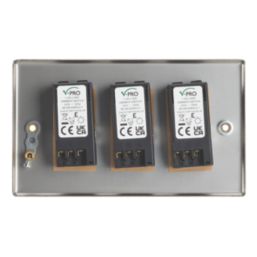 Contactum iConic 3-Gang 2-Way LED Dimmer Switch  Brushed Steel