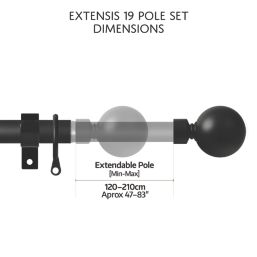 Renaissance Matt Black Curtain Pole 19/16mm x 120-210cm