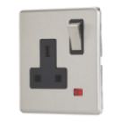 Contactum Lyric 13A 1-Gang DP Switched Socket Outlet Brushed Steel with Neon with Black Inserts