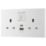 British General 900 Series 13A 2-Gang SP Switched Socket + 2.4A 12W 2-Outlet Type A & C USB Charger White