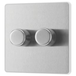 British General Evolve 2-Gang 2-Way LED Dimmer Switch  Brushed Steel with White Inserts