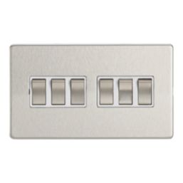 Contactum Lyric 10AX 6-Gang 2-Way Light Switch  Brushed Steel with White Inserts
