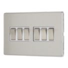 Contactum Lyric 10AX 6-Gang 2-Way Light Switch  Brushed Steel with White Inserts