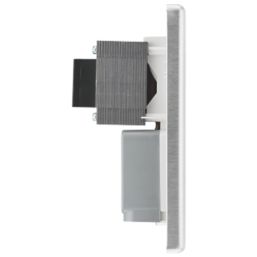 LAP  2-Gang Dual Voltage Shaver Socket 115 / 230V Brushed Stainless Steel with White Inserts