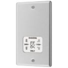 LAP  2-Gang Dual Voltage Shaver Socket 115 / 230V Brushed Stainless Steel with White Inserts