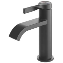 Swirl Ayre Matt Black 165mm Standard Lever Mono Basin Mixer Tap  With Clicker Waste