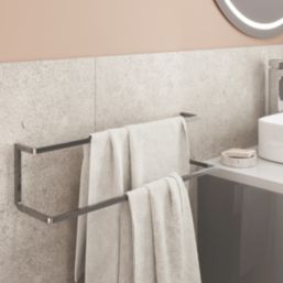 Elland Double Towel Rail Brushed Steel 600mm x 136mm x 136mm