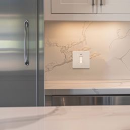 British General Evolve 20A 1-Gang DP Control Switch Brushed Steel with LED with White Inserts