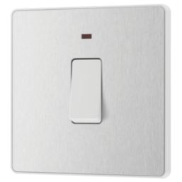 British General Evolve 20A 1-Gang DP Control Switch Brushed Steel with LED with White Inserts
